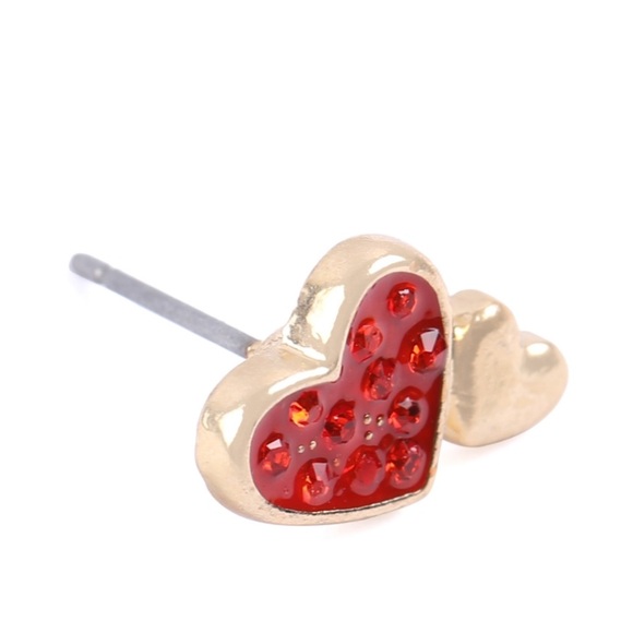 ❤️ Double heart red rhinestone earrings - Picture 2 of 2